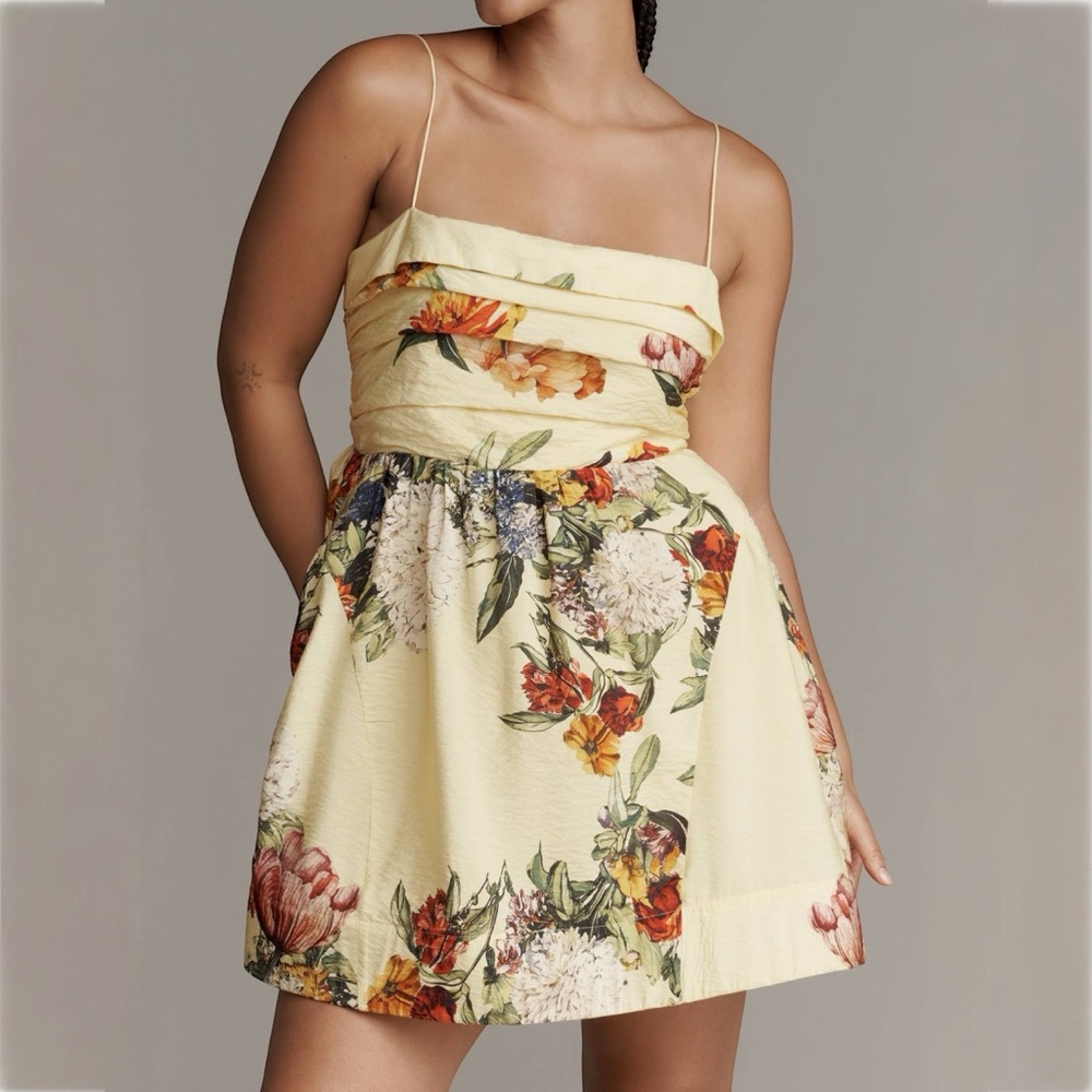 Anthropologie Maeve Sleeveless Fit & Flare Mini Dress Yellow Floral size 3X NWT